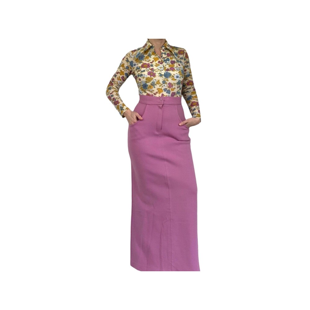 Vintage Maxi Skirt 60s Lilac Purple 25 High Waist XS S